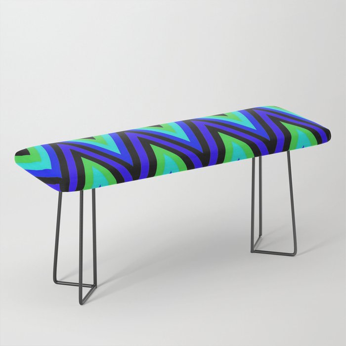 Chevron Design In Deep Blue Lime Green Zigzags Bench