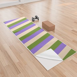 [ Thumbnail: Purple, Green, and Bisque Colored Lines/Stripes Pattern Yoga Towel ]