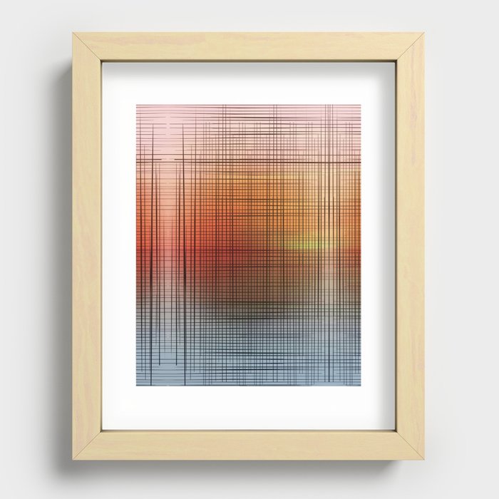 Sloane Grid Sun - pink grid art, grid pillow, home decor, painterly, sunshine, boho art, bohemian Recessed Framed Print