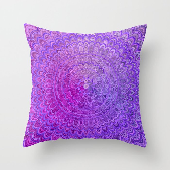 Mandala Flower in Violet Tones Throw Pillow