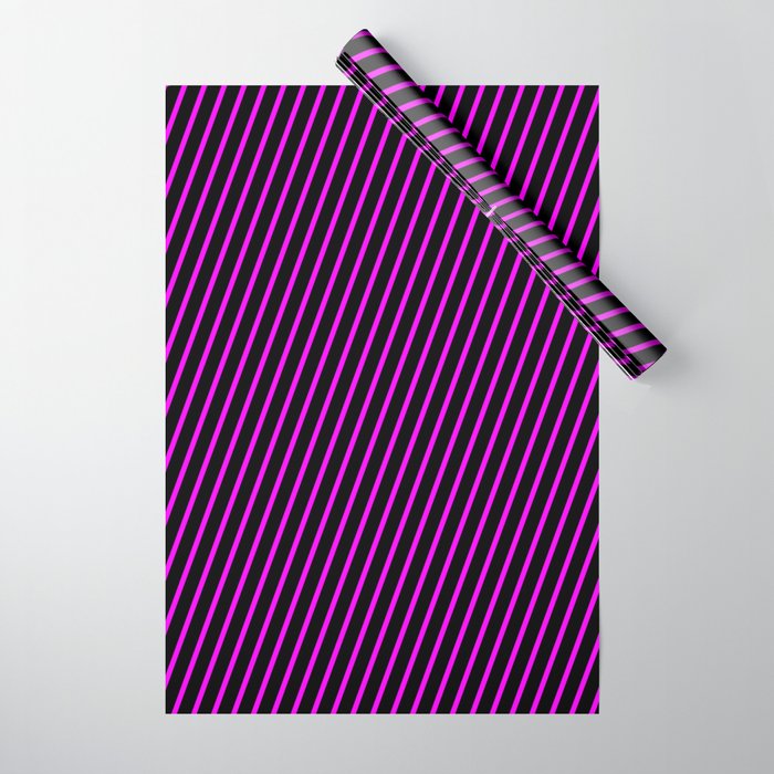Fuchsia and Black Colored Lined/Striped Pattern Wrapping Paper
