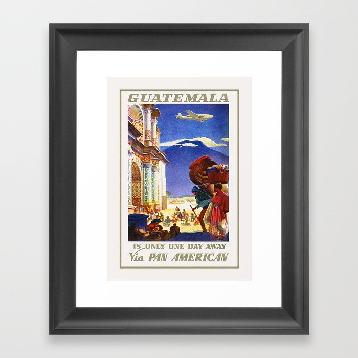 Guatemala Vintage Travel Poster 1930s / Travel Poster / PAA Wall Art Print / PAN, Aircraft, Guatemala Framed Art Print