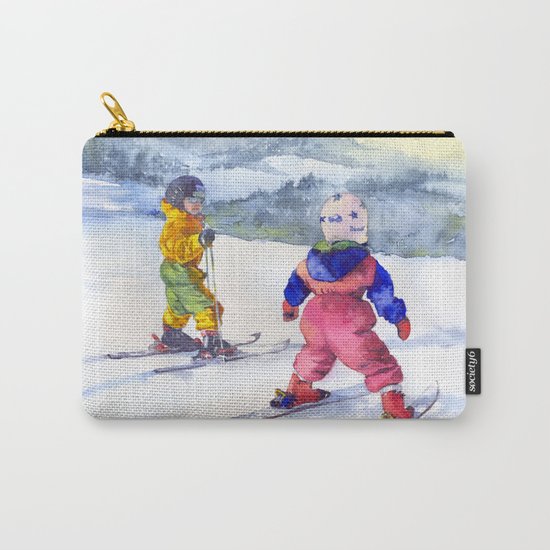 Watercolor skiing, skiers kids Carry-All Pouch