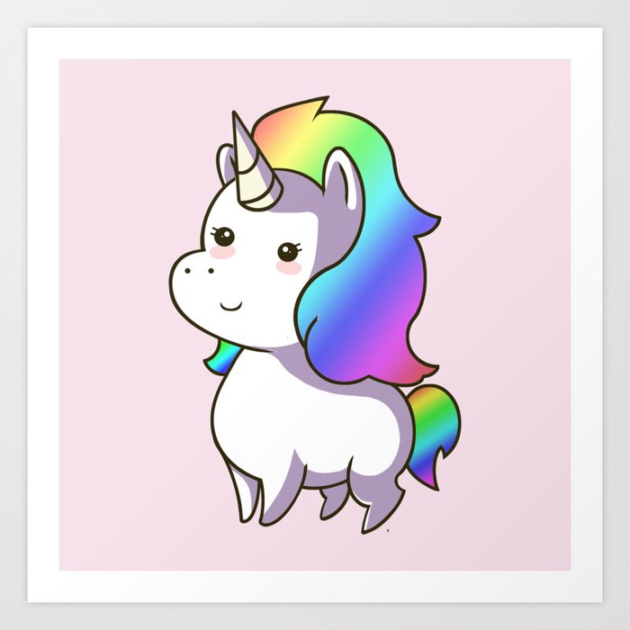 Super Cute Rainbow Unicorn Kawaii Art Print By Steelartstudios