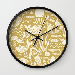Fish Mermaid Pattern Olive Green Wall Clock