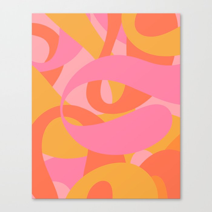 Groovy Ribbons Retro Abstract Pattern Pink Orange Mustard Canvas Print