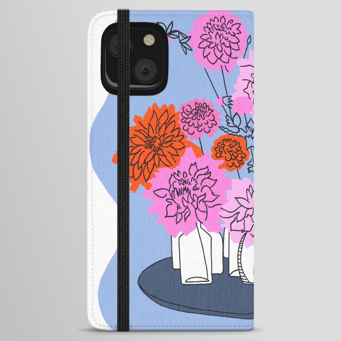 Mid-Century Modern Flower Bottle Bouquet Pink and Red iPhone Wallet Case