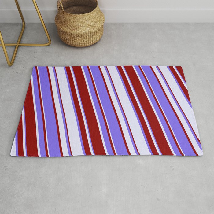 Medium Slate Blue, Lavender & Dark Red Colored Stripes/Lines Pattern Rug