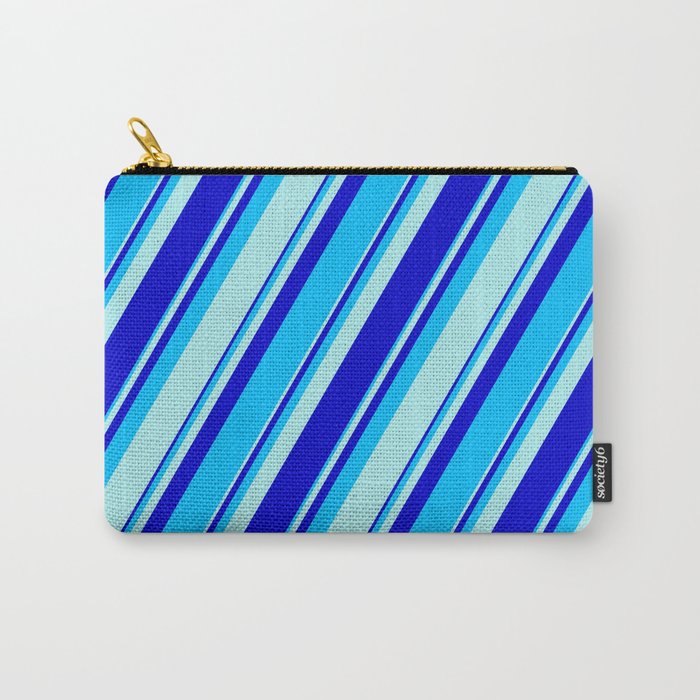 Turquoise, Blue, and Deep Sky Blue Colored Pattern of Stripes Carry-All Pouch