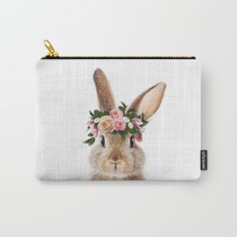 Baby Rabbit, Brown Bunny with Flower Crown, Baby Animals Art Print by Synplus Carry-All Pouch