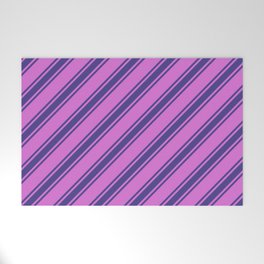 [ Thumbnail: Orchid & Dark Slate Blue Colored Lined Pattern Welcome Mat ]