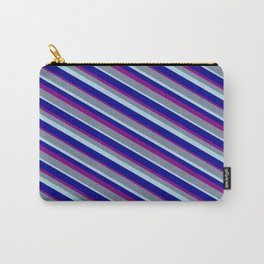 [ Thumbnail: Light Slate Gray, Light Blue, Dark Blue, and Purple Colored Lines/Stripes Pattern Carry-All Pouch ]