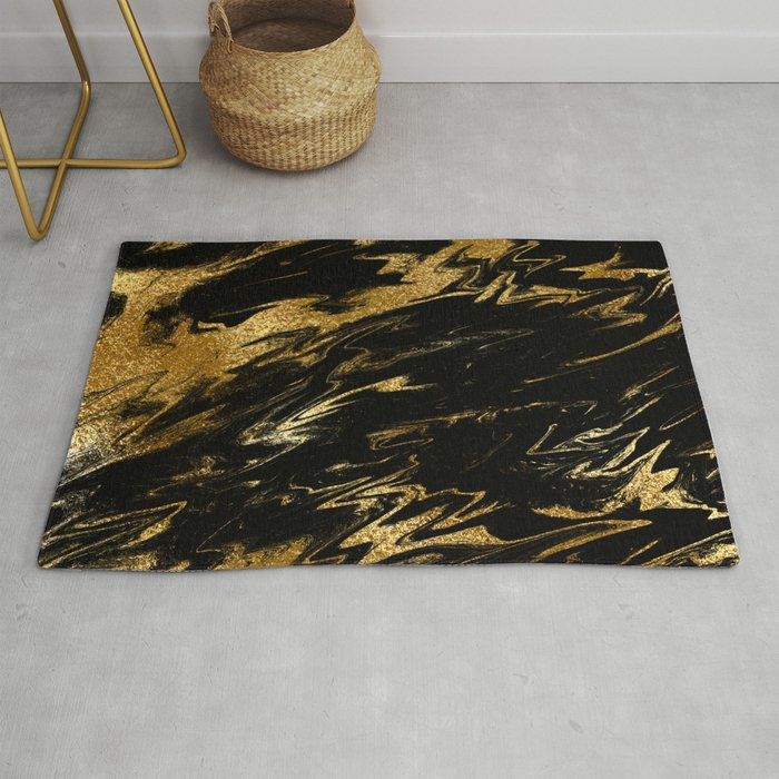 Luxury and sparkle gold glitter and black marble Rug