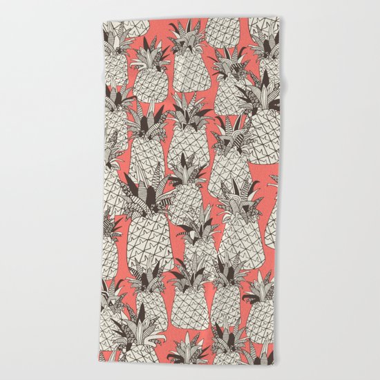 pineapple blush coral Beach Towel