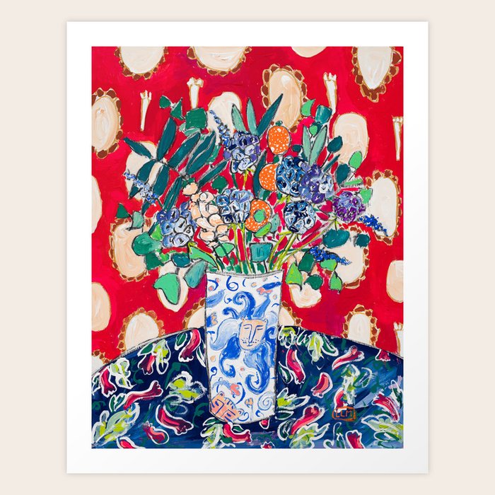 Wildflowers In A Lion Vase On Red Floral Still Life Painting After Matisse Art Print By Lara Lee Meintjes Society6