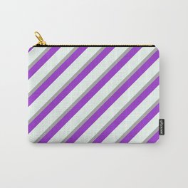 [ Thumbnail: Dark Gray, Dark Orchid, and Mint Cream Colored Lined/Striped Pattern Carry-All Pouch ]