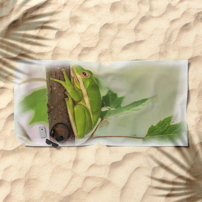 Painted Green Tree Frog Beach Towel By Scotthervieux Society6