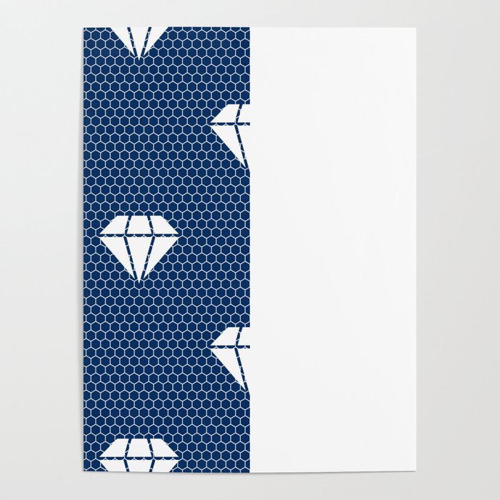 White Diamond Lace Vertical Split on Navy Blue  Poster