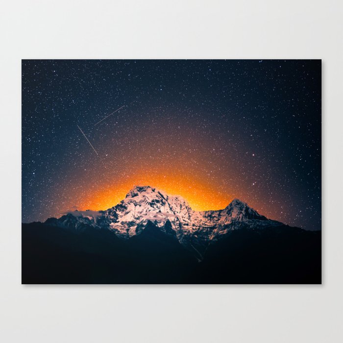 Glowing Snow Mountains Magical Star Night Sky Shooting Star Landscape Canvas Print By Enshape