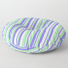 [ Thumbnail: Green, Medium Slate Blue, and Lavender Colored Lines Pattern Floor Pillow ]