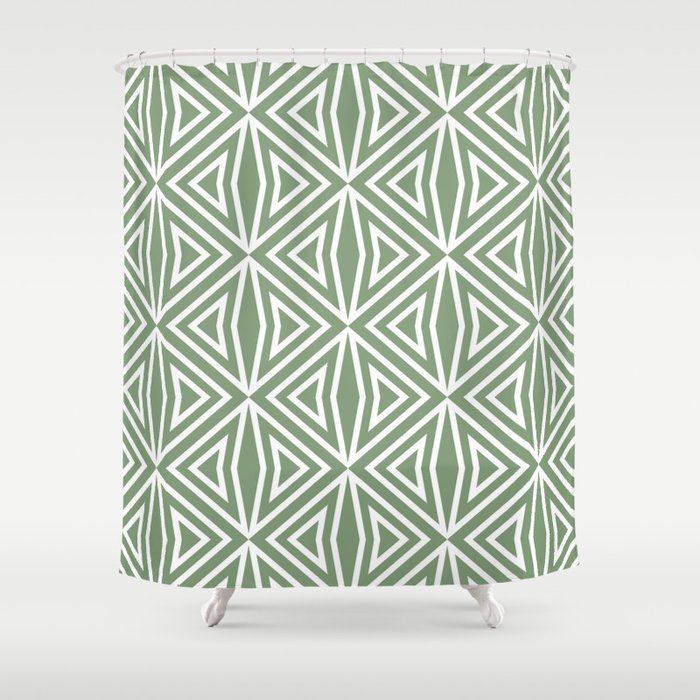 Green and White Diamond Shape Tile Pattern 3 Pairs Farrow & Ball 2022 Color Breakfast Room Green 81 Shower Curtain