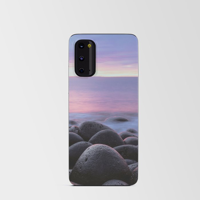 Round Rocks Shoreline Magenta Sunset Sky Iceland Android Card Case