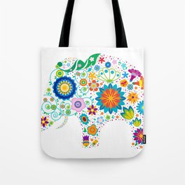 Colorful flowers elephant illustration Tote Bag