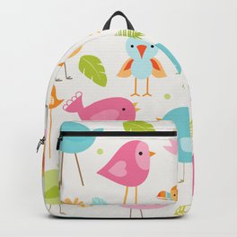 Birds - Off White Backpack | Leaves, Flowers, Boy, Pink, Toucan, Pastel, Birdlover, Girl, Kids, Baby 