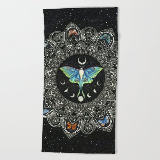 Lunar Moth Mandala with Background Beach Towel