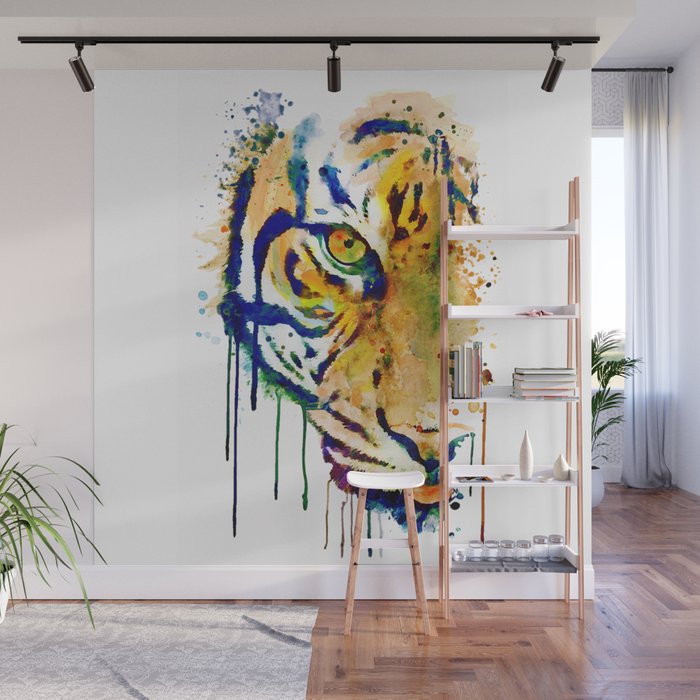 Half Faced Tiger Wall Mural By Marianvoicu Society6