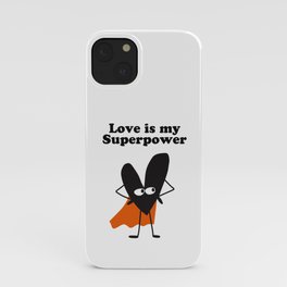 Love is my Superpower. Black heart love hero. Black and white funny prints iPhone Case