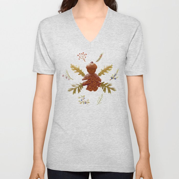 Forest Fairy Pattern (Dark Blue) V Neck T Shirt