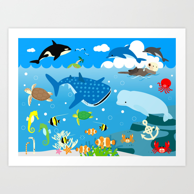 Aquatic Animals Pattern Art Print By Positively Patterns Society6 Aquatic Animals Pattern Art Print By Positively Patterns Society6