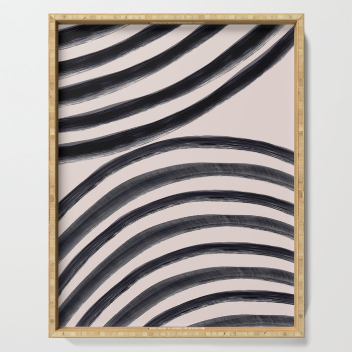 Modern Brushstroke Lines in Black and White Serving Tray