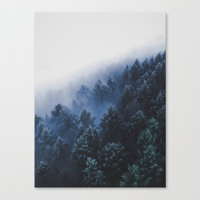 Foggy Blue Purple Mountain Hill Pine Trees Landscape Nature Photography Minimalist Modern Art Canvas Print By Enshape