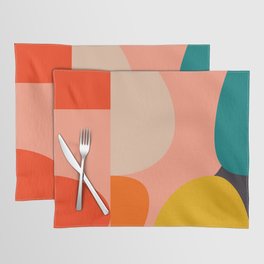 geometry shape mid century organic blush curry teal Placemat