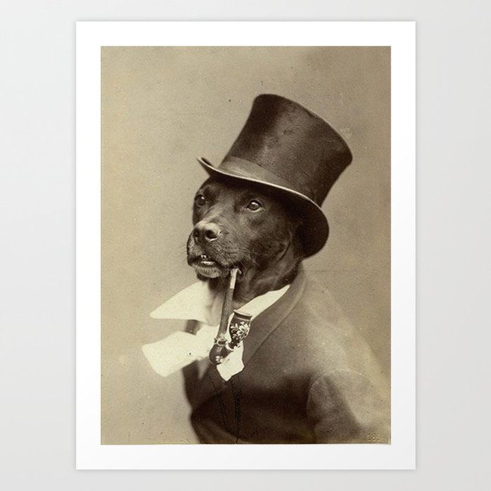 Dog in top hat with pipe vintage  Art Print