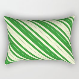 [ Thumbnail: Light Yellow & Forest Green Colored Lined/Striped Pattern Rectangular Pillow ]
