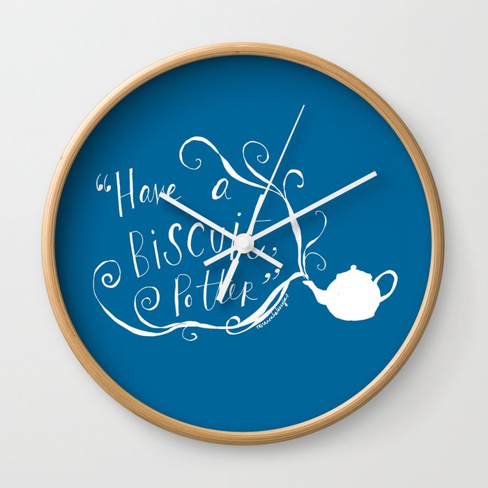 Biscuit Blue White Wall Clock By Rosianna Society6 Biscuit Blue White Wall Clock