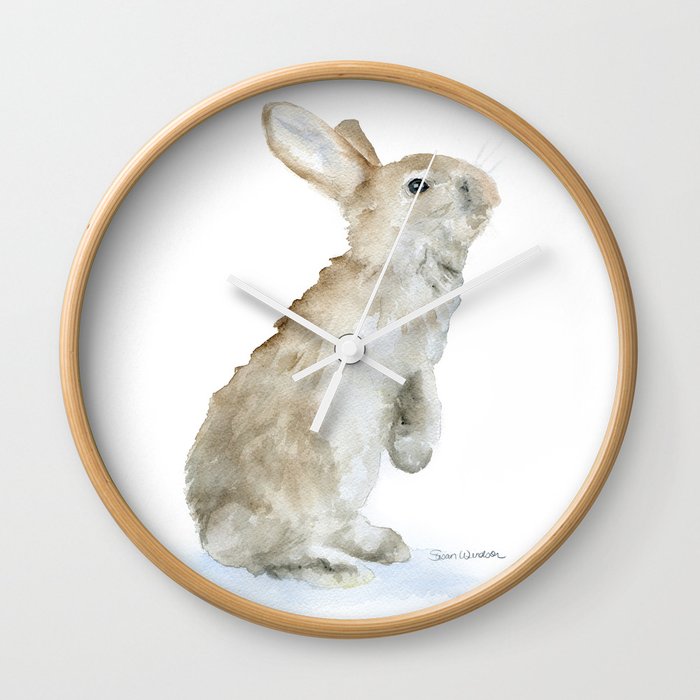 Bunny Rabbit Watercolor Wall Clock