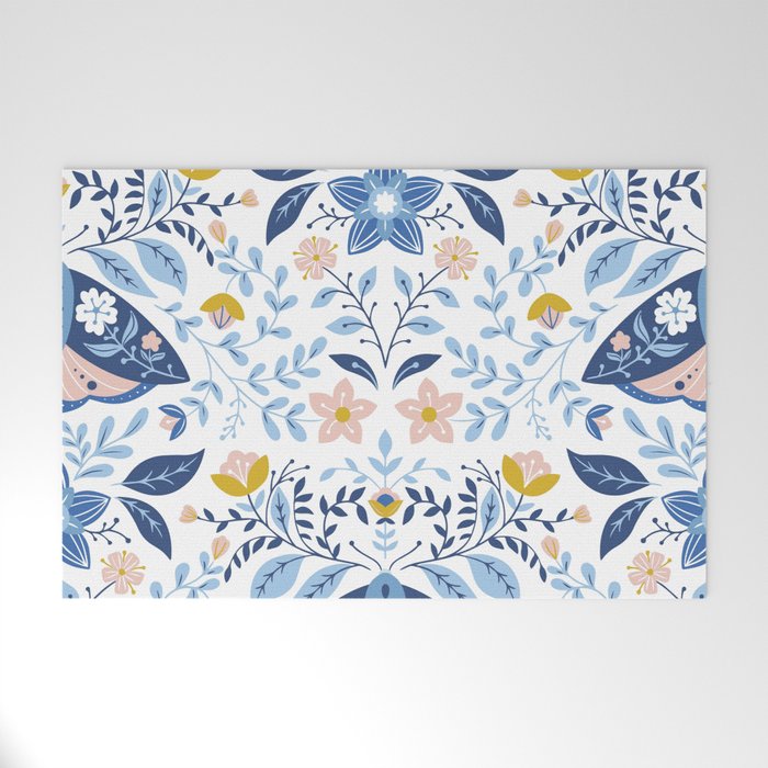 Scandinavian Butterfly Folk Art Pattern Welcome Mat