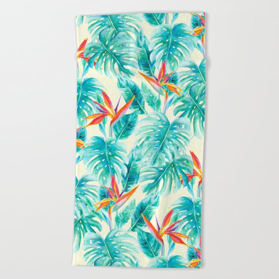 Tropical Paradise Pale Yellow Beach Towel