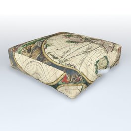 Old map of world hemispheres,by Frederick De Wit, published in Amsterdam, 1668 Outdoor Floor Cushion