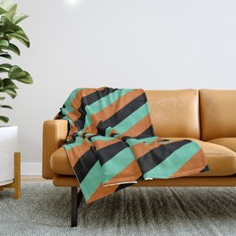 [ Thumbnail: Black, Aquamarine, and Chocolate Colored Pattern of Stripes Throw Blanket ]
