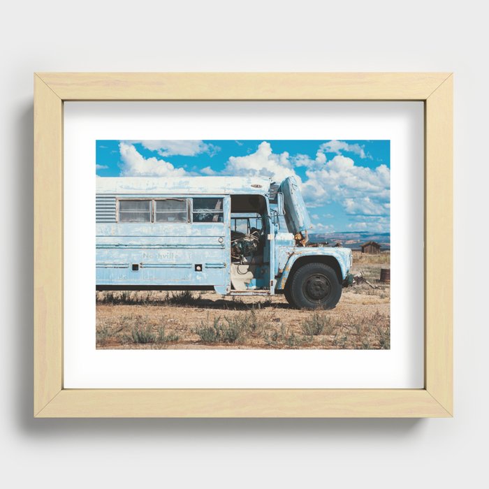 Blue Bluebird Bus - Utah Desert Recessed Framed Print