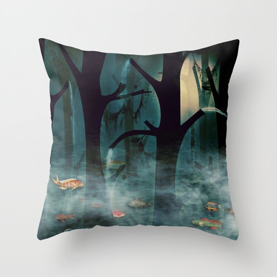 The Woods at Night Throw Pillow