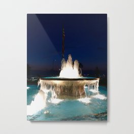 The Flag and the Fountain at Night Metal Print