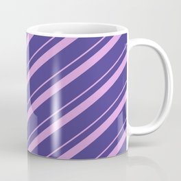 [ Thumbnail: Plum and Dark Slate Blue Colored Pattern of Stripes Coffee Mug ]