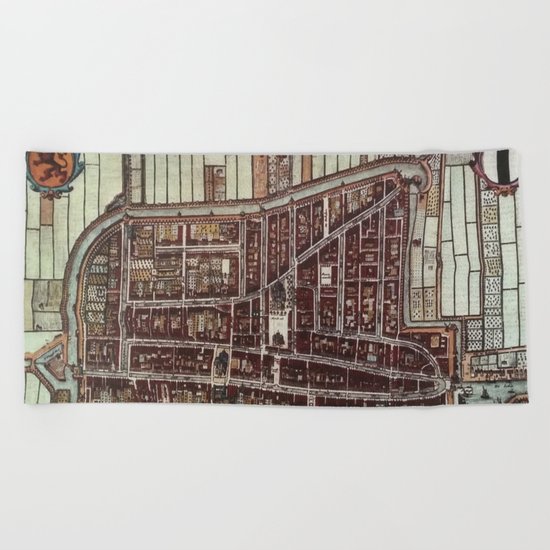 Replica city map of Delft 1649 Beach Towel