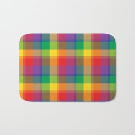 Rainbow Plaid Tartan Textured Pattern Bath Mat | Scottish, Tartan, Pattern, Marriage, Love, Neon, Parade, Gingham, Gay, Checkered 